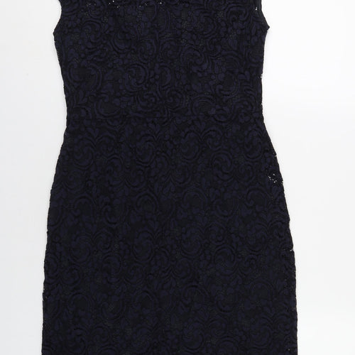 Phase Eight Womens Blue Polyamide A-Line Size 12 Round Neck Zip