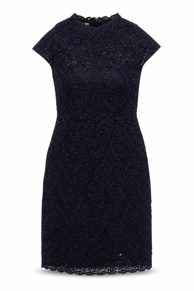 Front view of Phase Eight women’s blue polyamide a-line, size UK 12, round neck zip