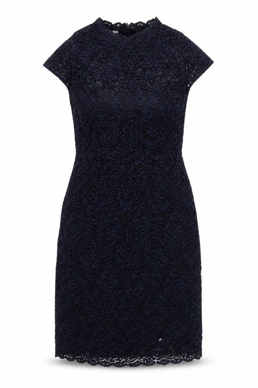 Front view of Phase Eight women’s blue polyamide a-line, size UK 12, round neck zip