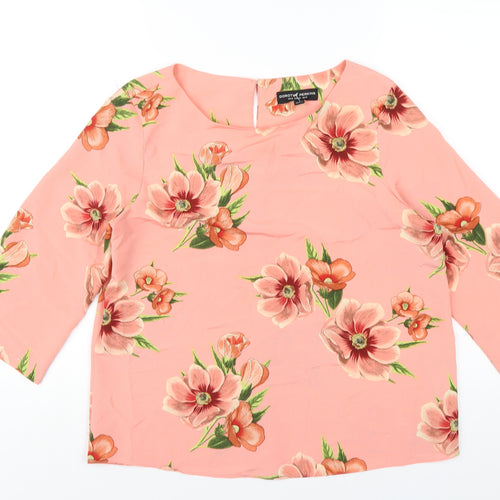 Dorothy Perkins Womens Pink Floral Polyester Basic T-Shirt Size 14 Round Neck