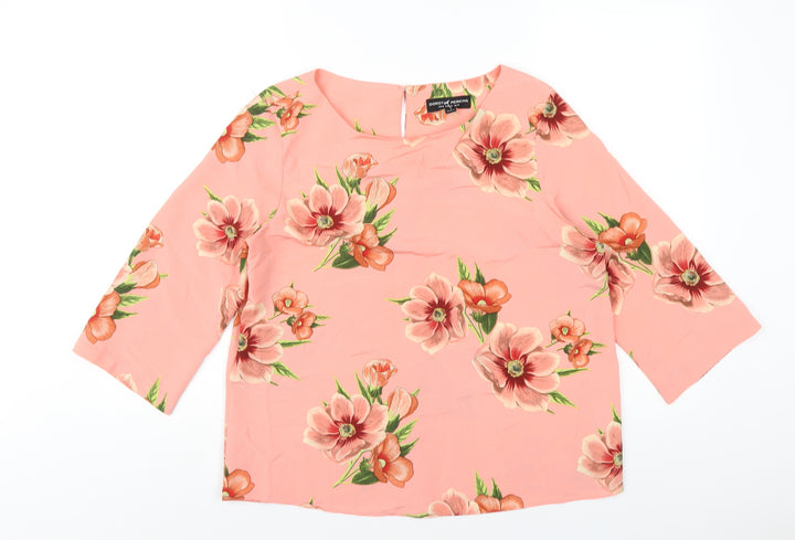 Dorothy Perkins Womens Pink Floral Polyester Basic T-Shirt Size 14 Round Neck