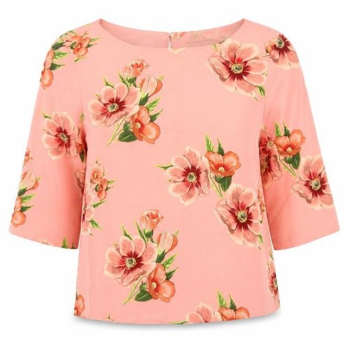 Dorothy Perkins Womens Pink Floral Polyester Basic T-Shirt Size 14 Round Neck