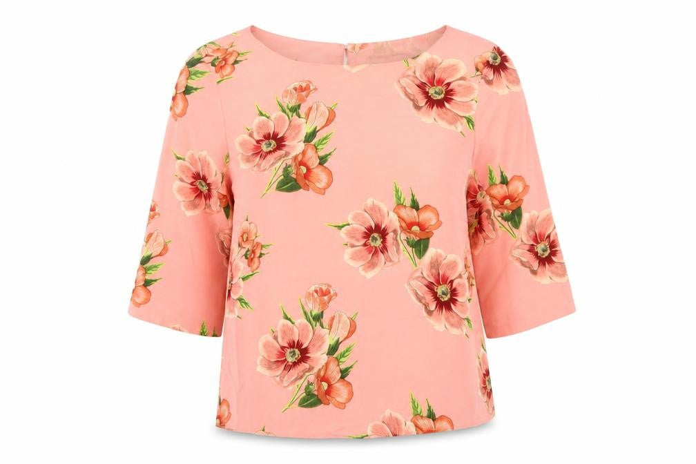 Dorothy Perkins Womens Pink Floral Polyester Basic T-Shirt Size 14 Round Neck