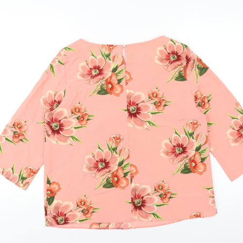 Dorothy Perkins Womens Pink Floral Polyester Basic T-Shirt Size 14 Round Neck