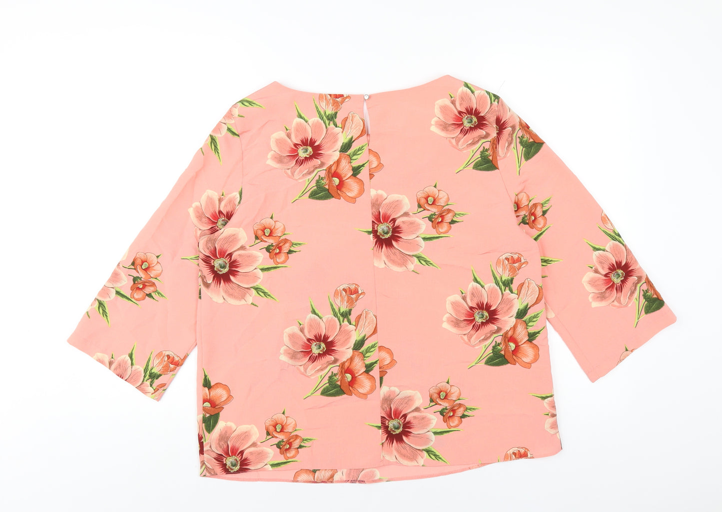 Dorothy Perkins Womens Pink Floral Polyester Basic T-Shirt Size 14 Round Neck