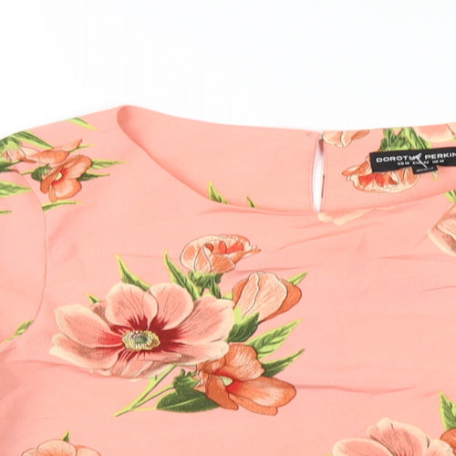 Dorothy Perkins Womens Pink Floral Polyester Basic T-Shirt Size 14 Round Neck