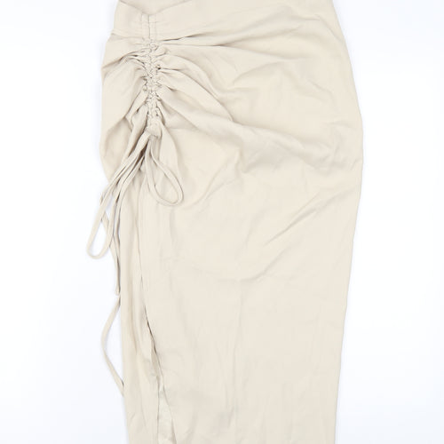 PRETTYLITTLETHING Womens Beige Polyester A-Line Skirt Size 10 Zip