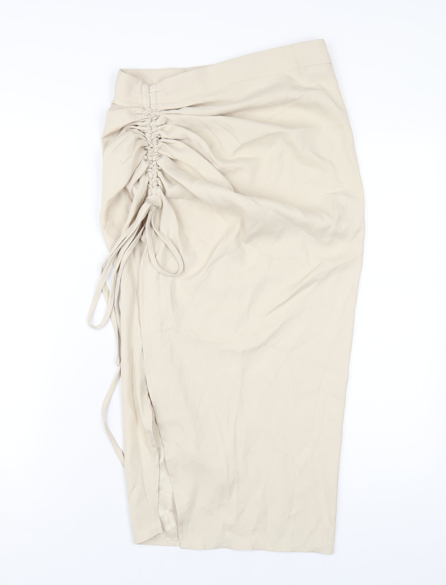 PRETTYLITTLETHING Womens Beige Polyester A-Line Skirt Size 10 Zip