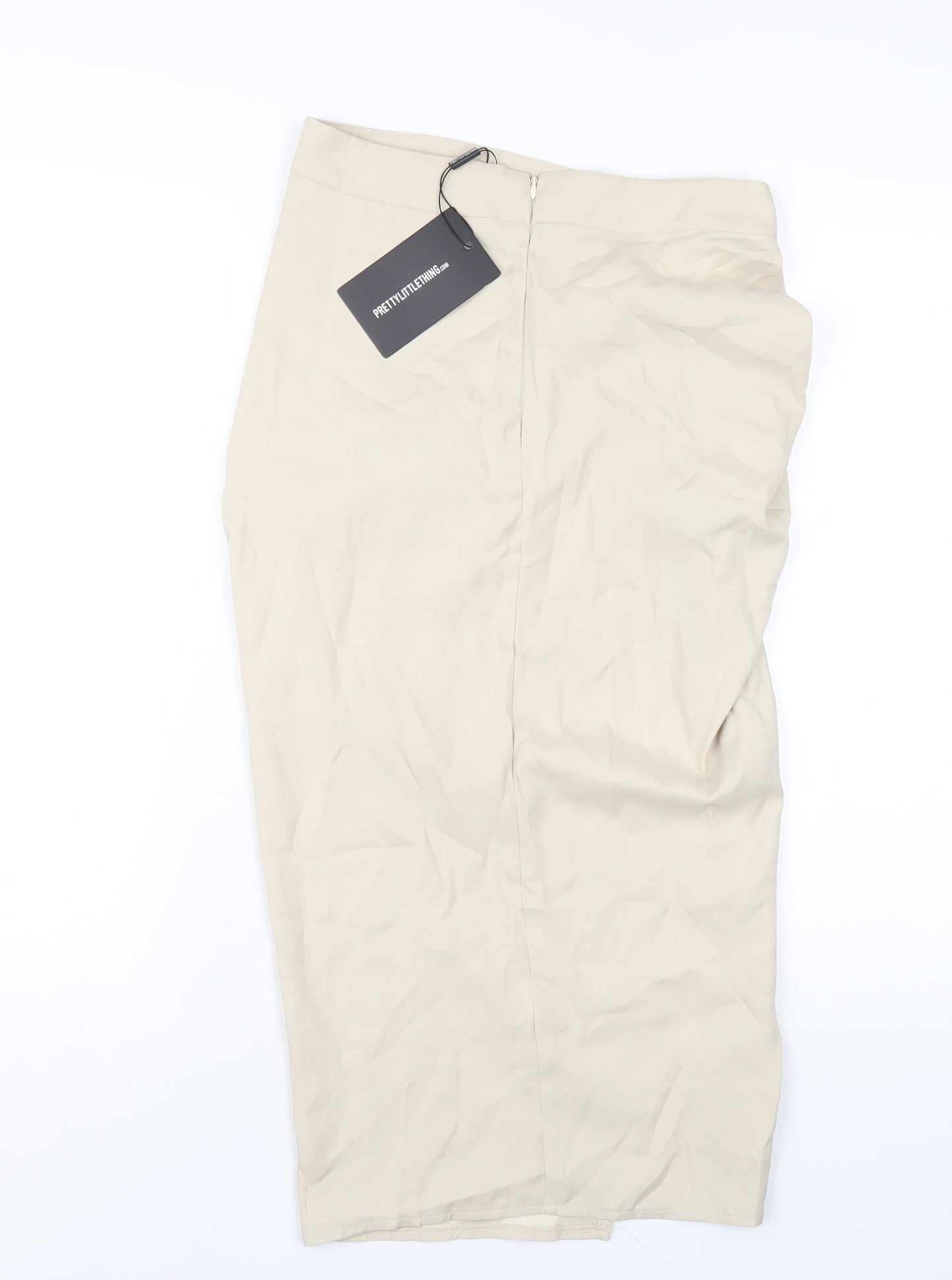 PRETTYLITTLETHING Womens Beige Polyester A-Line Skirt Size 10 Zip