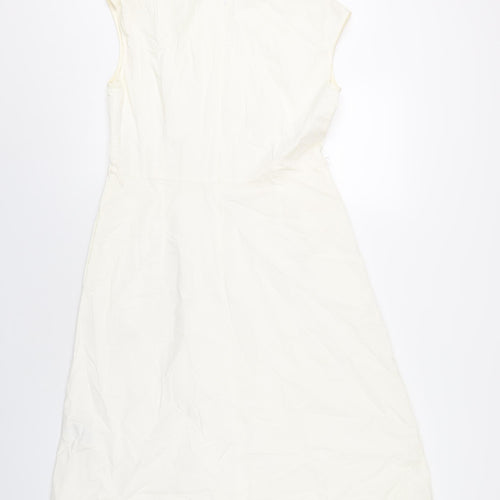 Uniqlo Womens Ivory Cotton A-Line Size M Round Neck Zip