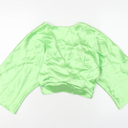 Zara Womens Green Polyester Cropped T-Shirt Size M Round Neck