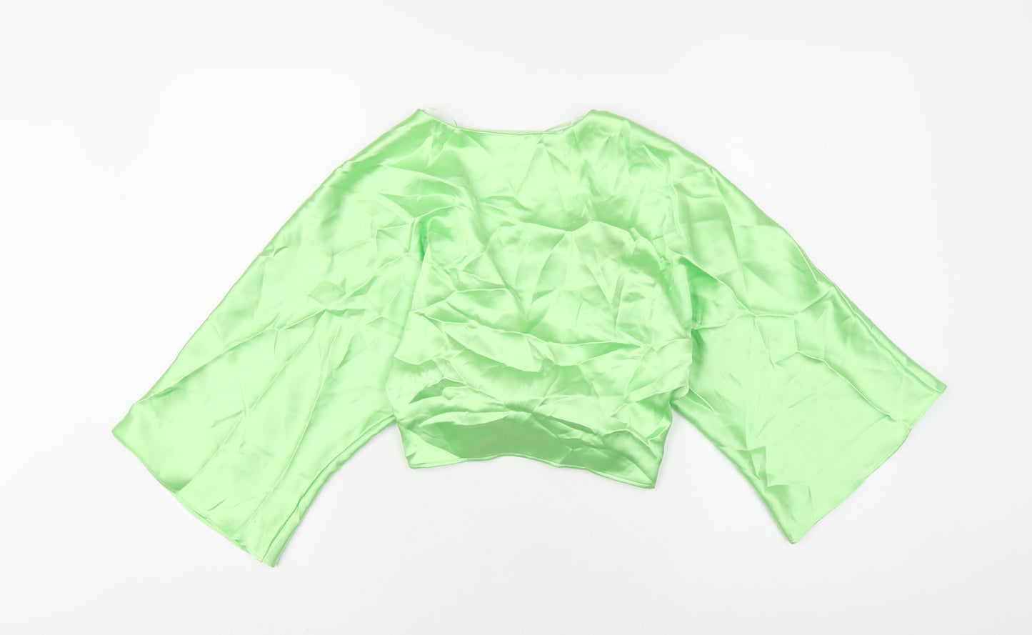 Zara Womens Green Polyester Cropped T-Shirt Size M Round Neck