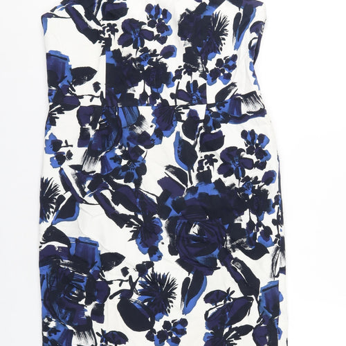 Planet Womens Blue Floral Cotton A-Line Size 12 Round Neck Zip