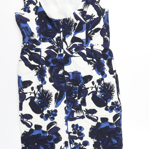 Planet Womens Blue Floral Cotton A-Line Size 12 Round Neck Zip