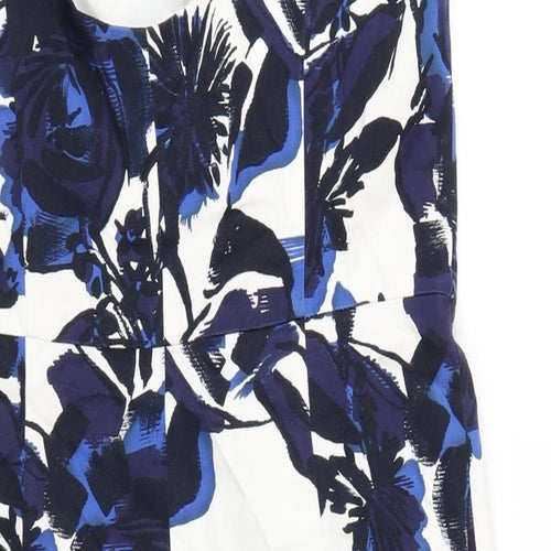 Planet Womens Blue Floral Cotton A-Line Size 12 Round Neck Zip