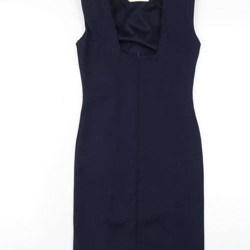 Miss Selfridge Womens Blue Polyester Bodycon Size 8 Round Neck Zip