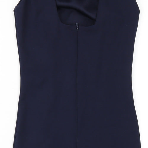 Miss Selfridge Womens Blue Polyester Bodycon Size 8 Round Neck Zip