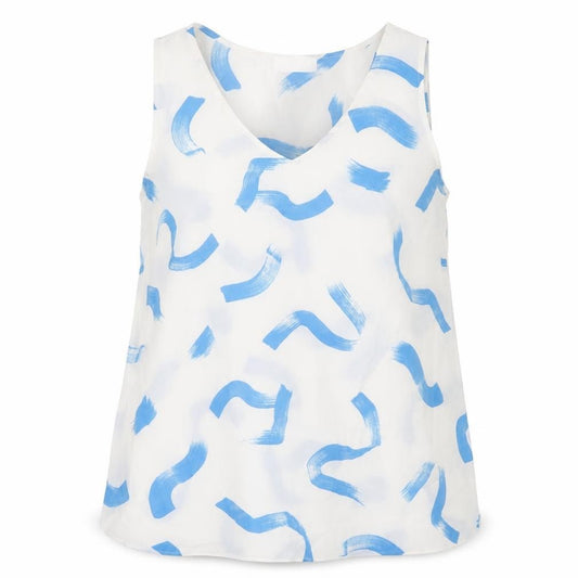 Front view of JD Williams women’s white geometric polyester basic tank, size UK 14, v-neck