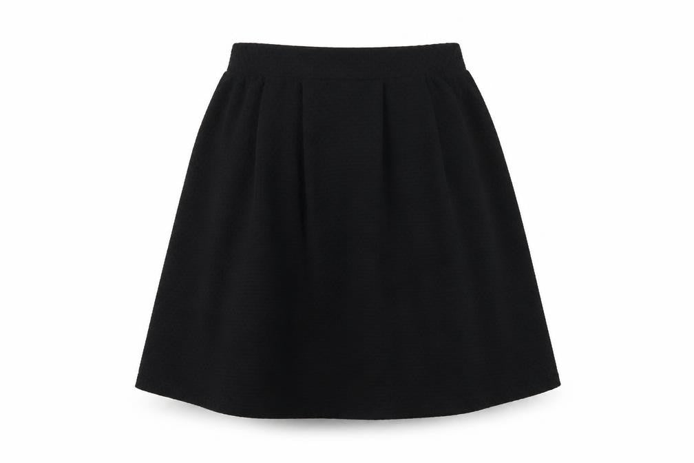 Front view of Jane Norman women’s black polyester a-line skirt, size UK 8