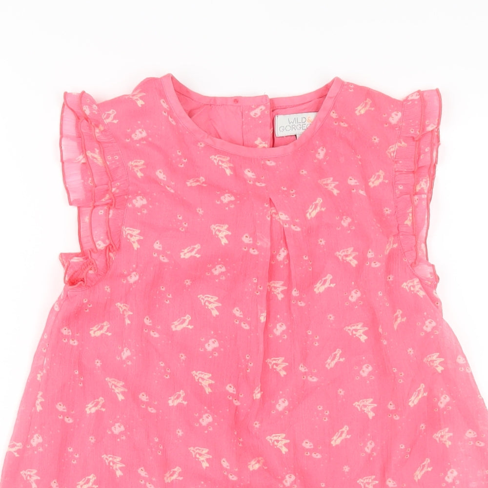 Wild & Gorgeous Girls Pink Polyester A-Line Size 8-9 Years Round Neck Button