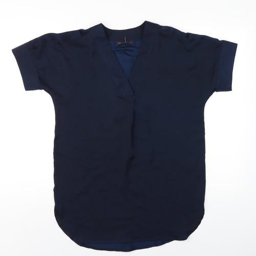 Marks and Spencer Womens Blue Polyester Basic Blouse Size 6 V-Neck