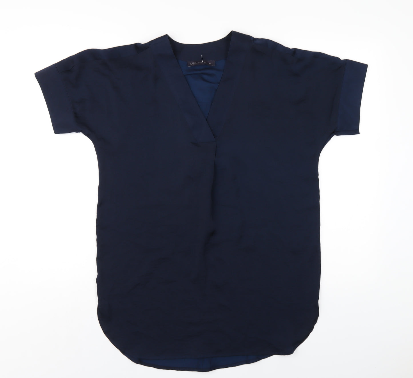 Marks and Spencer Womens Blue Polyester Basic Blouse Size 6 V-Neck