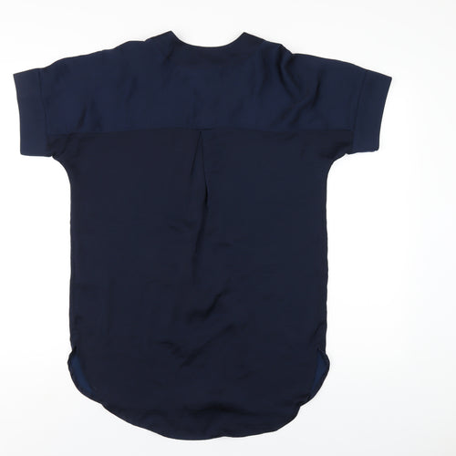 Marks and Spencer Womens Blue Polyester Basic Blouse Size 6 V-Neck