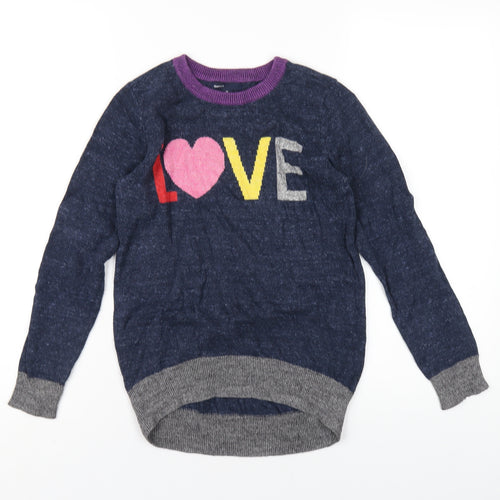 Gap Girls Blue Crew Neck Cotton Pullover Jumper Size 12 Years Pullover