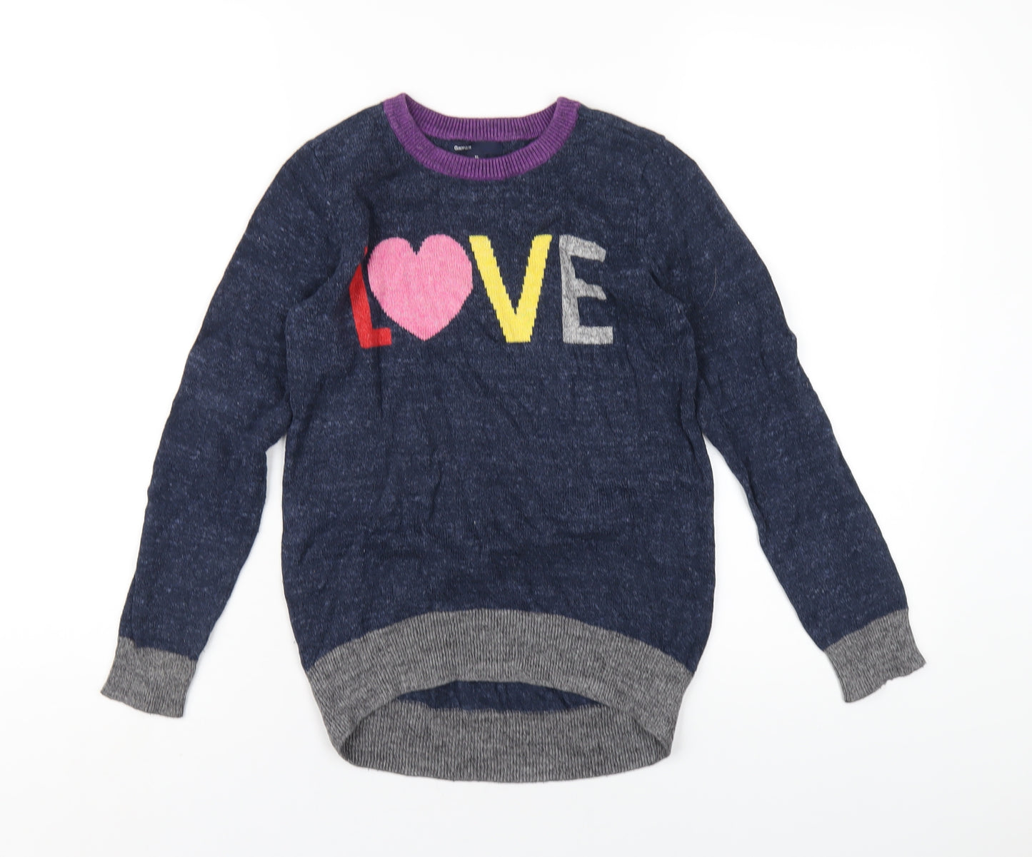 Gap Girls Blue Crew Neck Cotton Pullover Jumper Size 12 Years Pullover