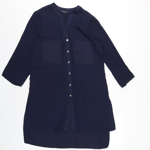 Roman Womens Blue Polyester A-Line Size 10 V-Neck Button