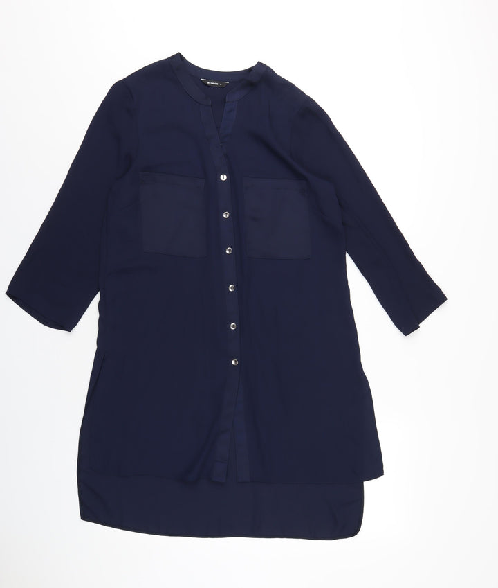 Roman Womens Blue Polyester A-Line Size 10 V-Neck Button