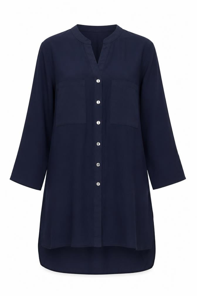 Roman Womens Blue Polyester A-Line Size 10 V-Neck Button