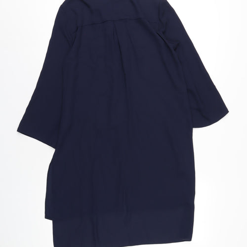 Roman Womens Blue Polyester A-Line Size 10 V-Neck Button