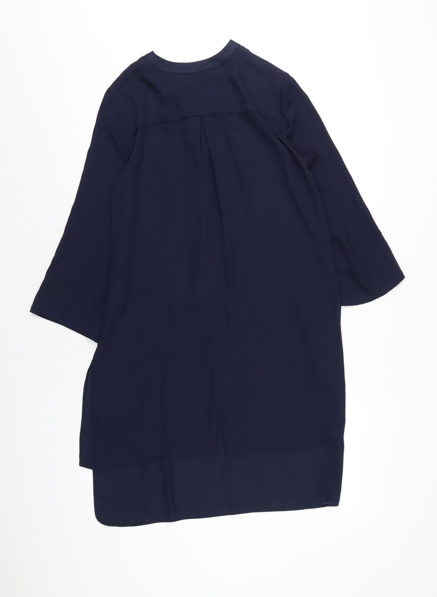 Roman Womens Blue Polyester A-Line Size 10 V-Neck Button