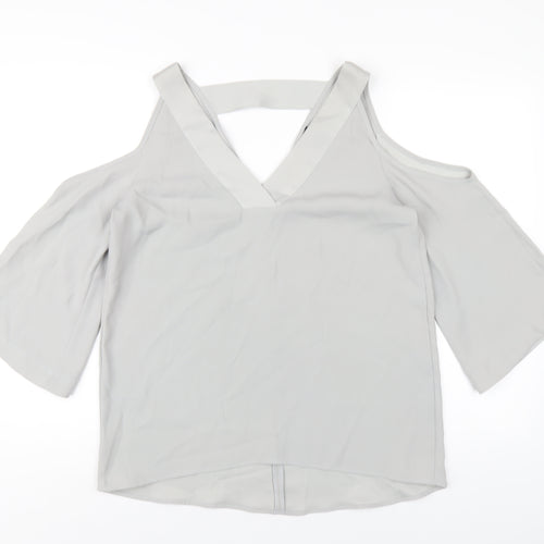River Island Womens Grey Polyester Basic T-Shirt Size 10 V-Neck