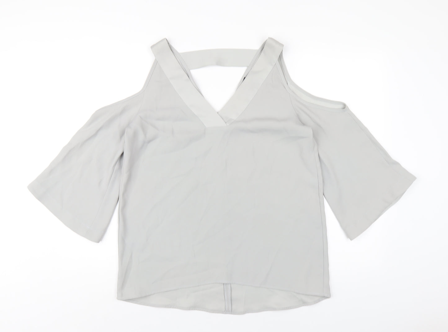 River Island Womens Grey Polyester Basic T-Shirt Size 10 V-Neck