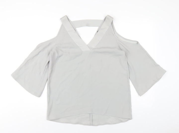 River Island Womens Grey Polyester Basic T-Shirt Size 10 V-Neck