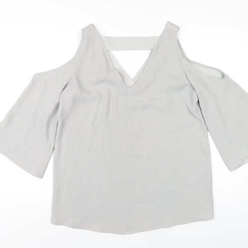River Island Womens Grey Polyester Basic T-Shirt Size 10 V-Neck