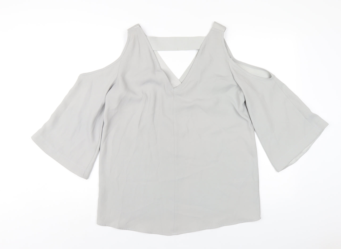 River Island Womens Grey Polyester Basic T-Shirt Size 10 V-Neck