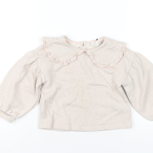 NEXT Girls Beige Cotton Pullover Sweatshirt Size 2-3 Years Button