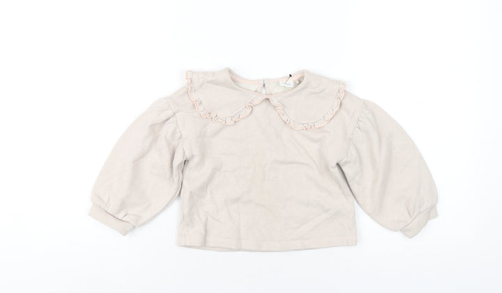 NEXT Girls Beige Cotton Pullover Sweatshirt Size 2-3 Years Button