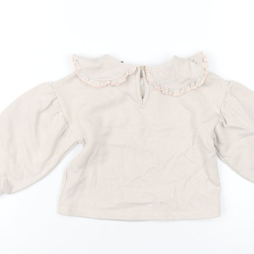 NEXT Girls Beige Cotton Pullover Sweatshirt Size 2-3 Years Button