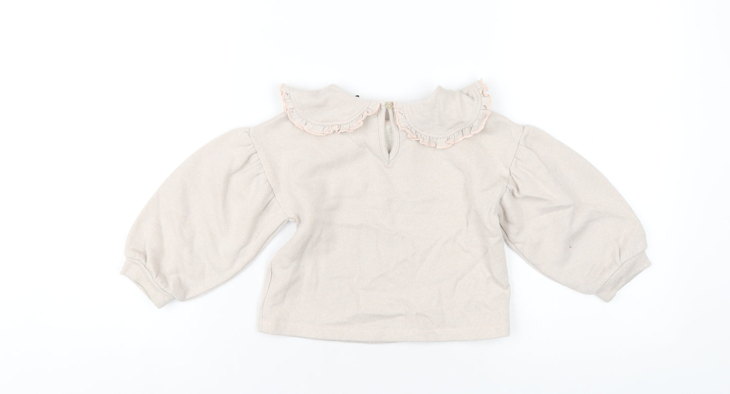NEXT Girls Beige Cotton Pullover Sweatshirt Size 2-3 Years Button