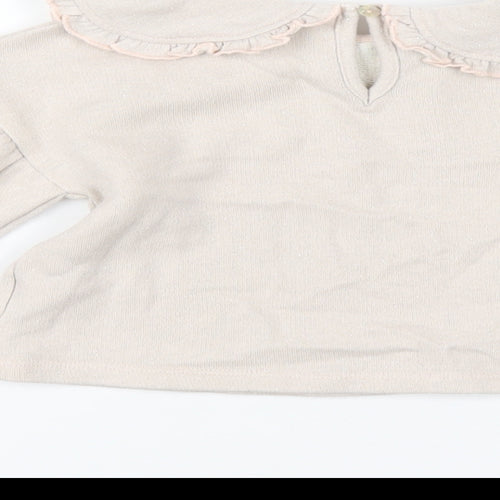 NEXT Girls Beige Cotton Pullover Sweatshirt Size 2-3 Years Button
