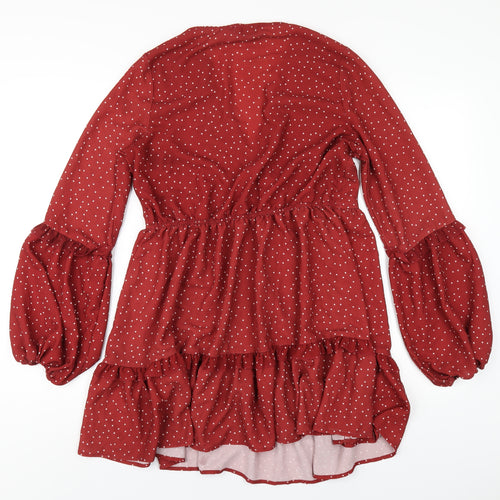 In the Style Womens Red Polka Dot Polyester A-Line Size 10 V-Neck Pullover