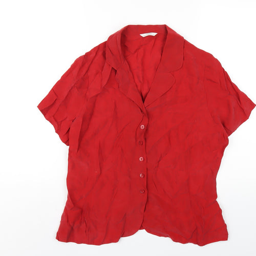 Marks and Spencer Womens Red Cupro Basic Button-Up Size 16 Collared