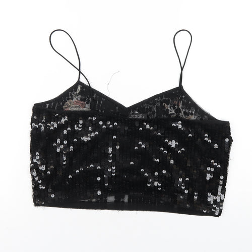 Topshop Womens Black Polyester Cropped T-Shirt Size 14 V-Neck