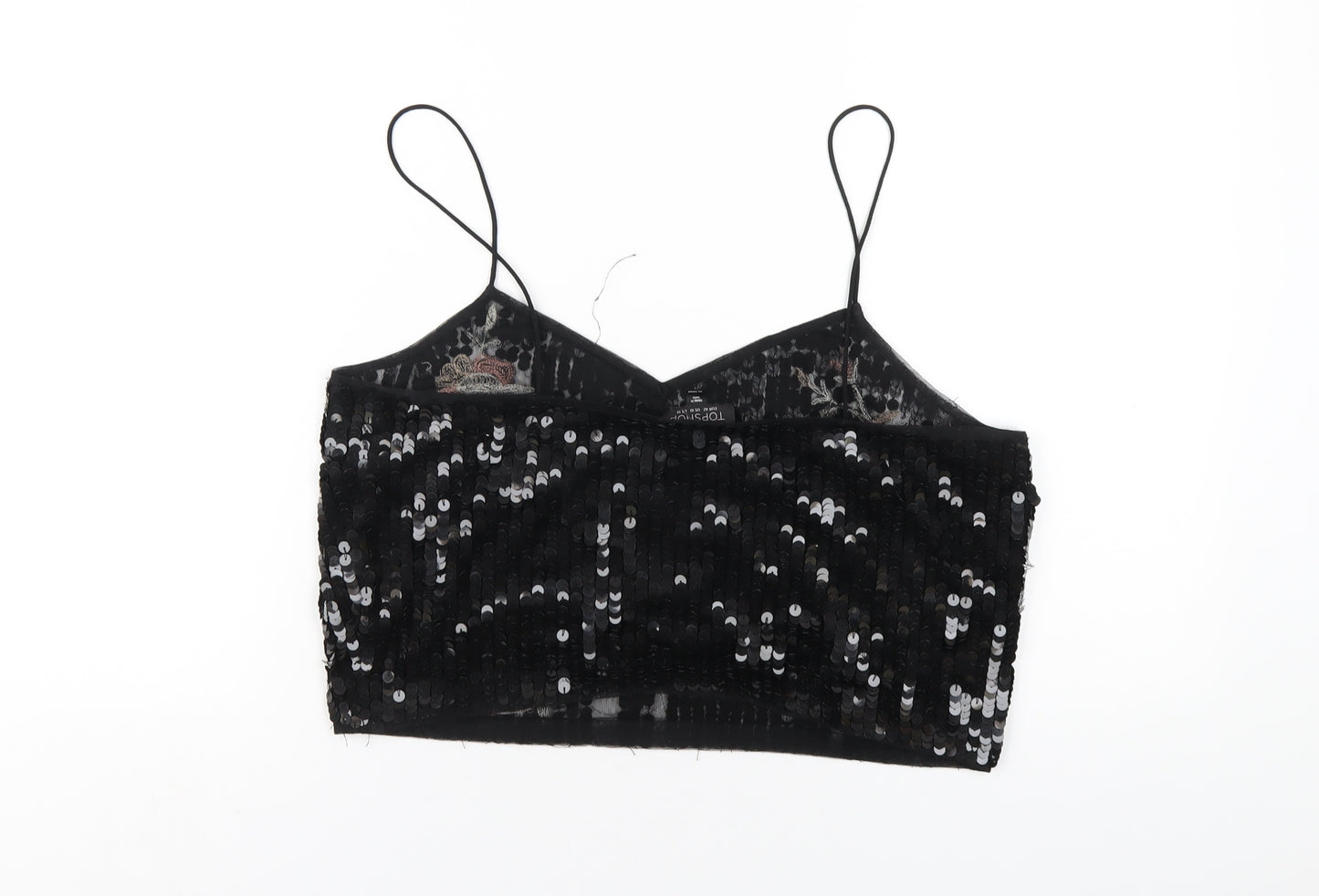 Topshop Womens Black Polyester Cropped T-Shirt Size 14 V-Neck
