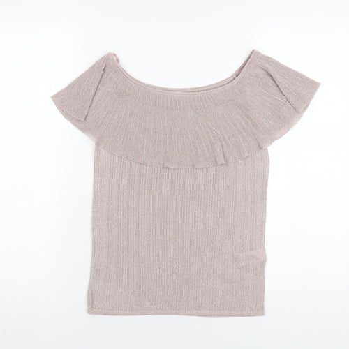 NEXT Womens Pink Polyester Basic T-Shirt Size 10 Off the Shoulder