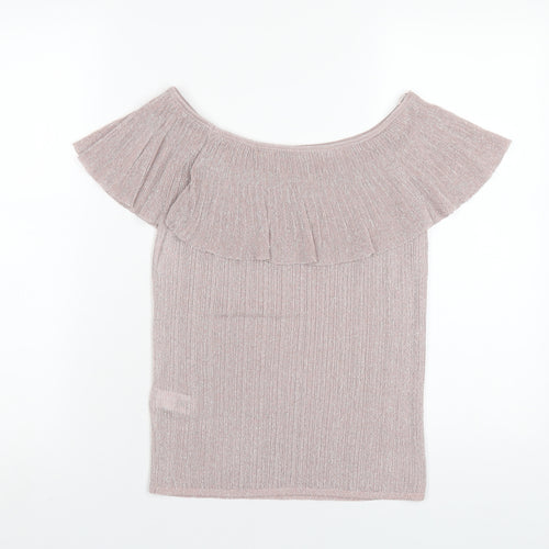 NEXT Womens Pink Polyester Basic T-Shirt Size 10 Off the Shoulder